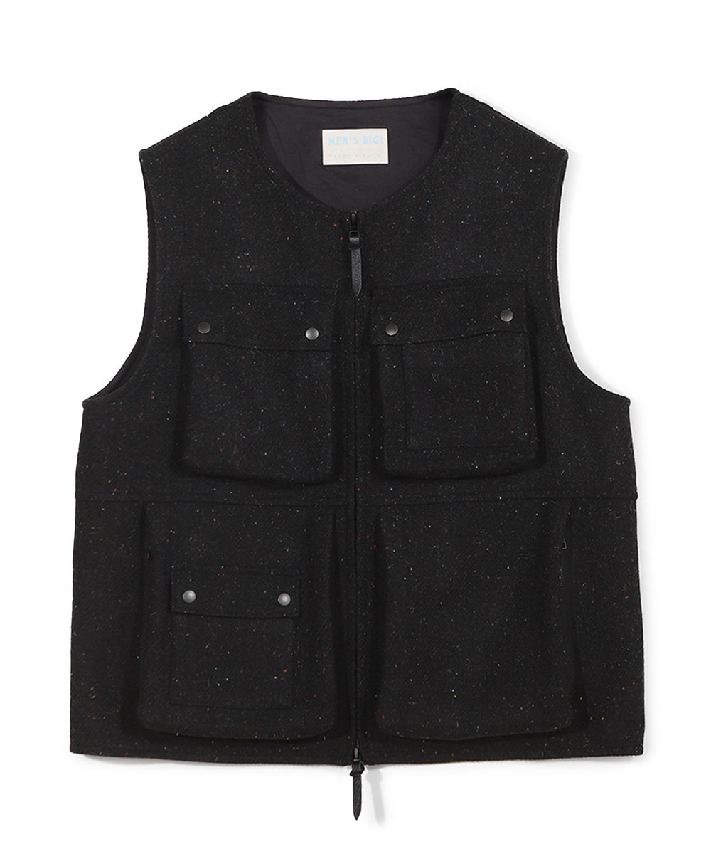 MEN'S BIGI 【50th Anniv . 菊池武夫】HARRIS TWEED COLOR NEP VEST ブラック