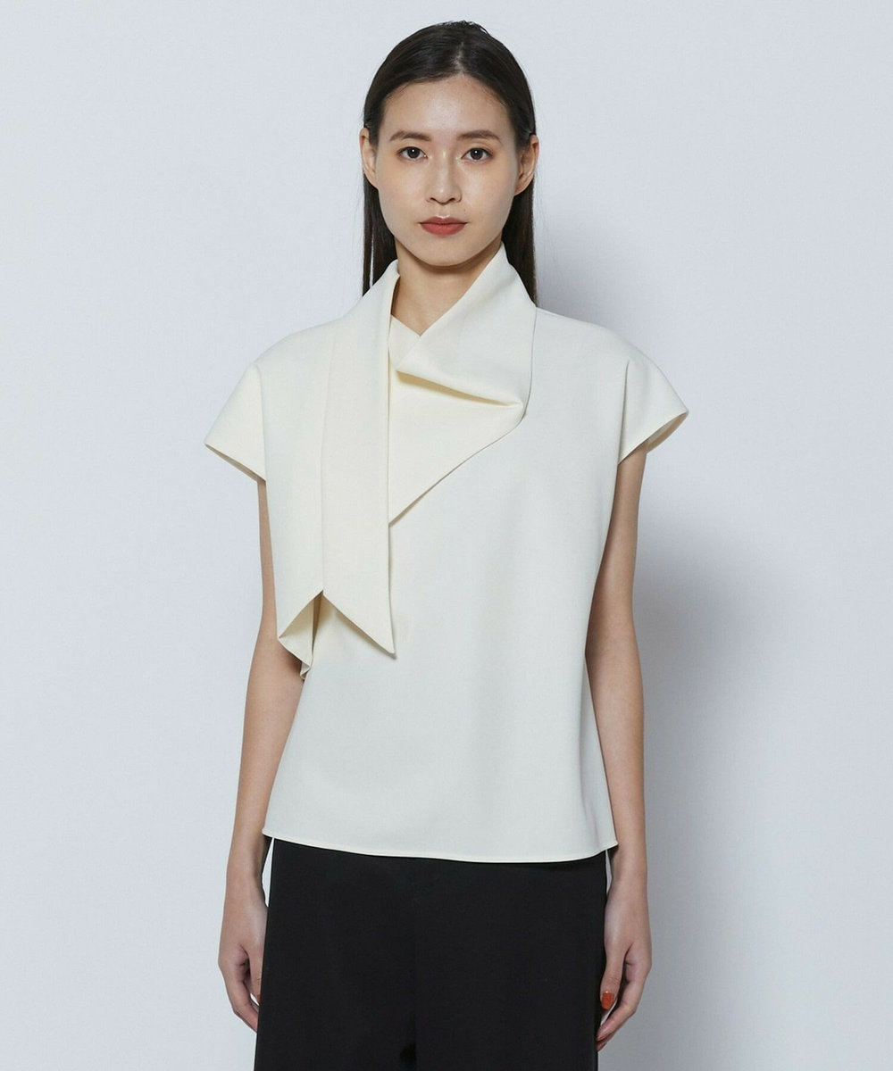 L'EQUIPE COUTURIER 60/2Vダブルクロスブラウス ホワイト