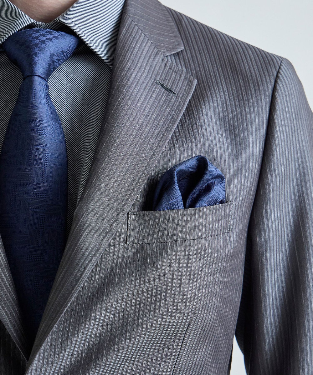 MEN'S BIGI ジオメトリック柄 シルクチーフ ネイビー