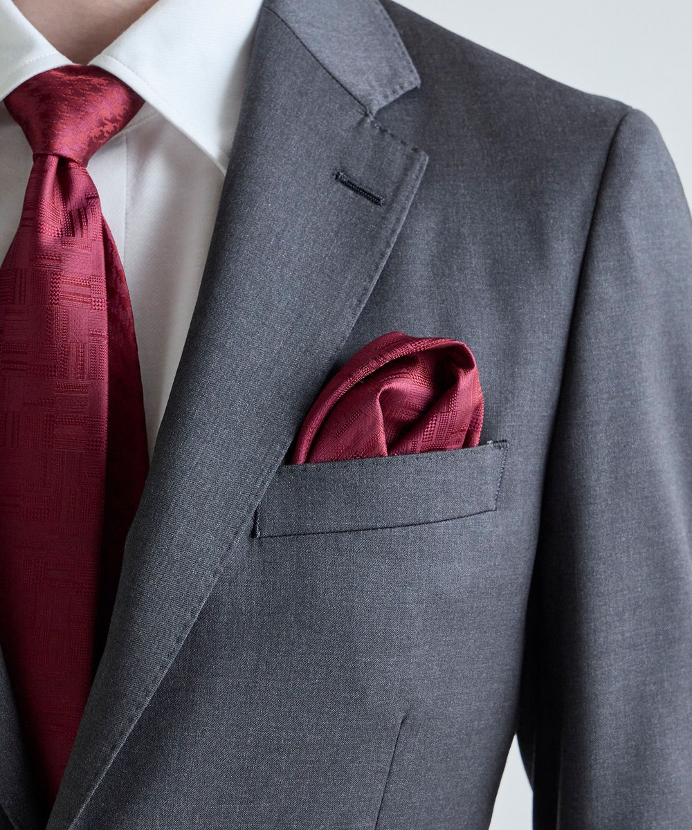 MEN'S BIGI ジオメトリック柄 シルクチーフ ボルドー