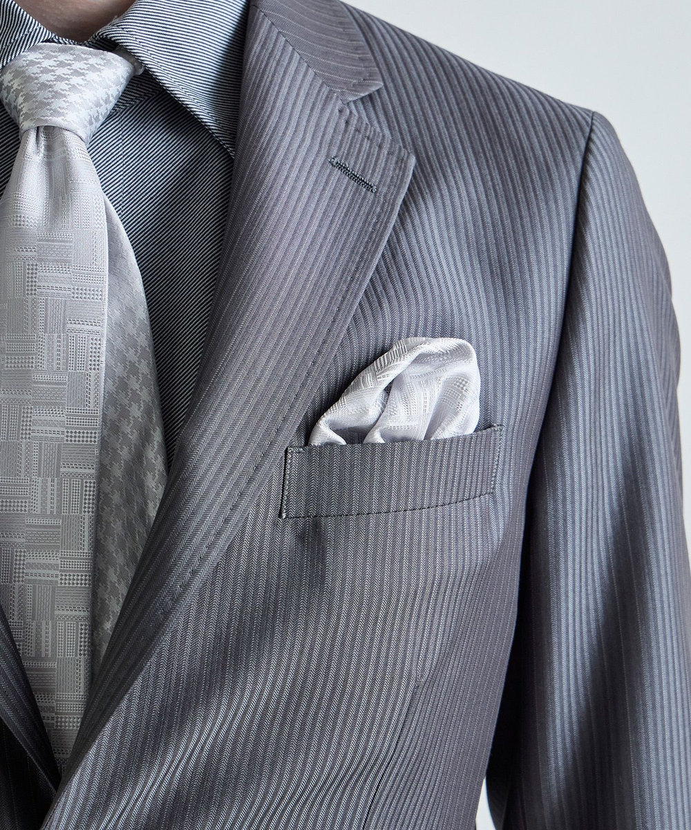 MEN'S BIGI ジオメトリック柄 シルクチーフ シルバー
