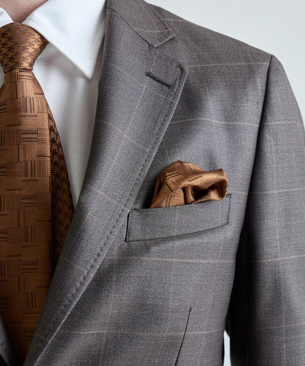 MEN'S BIGI ジオメトリック柄 シルクチーフ オレンジ