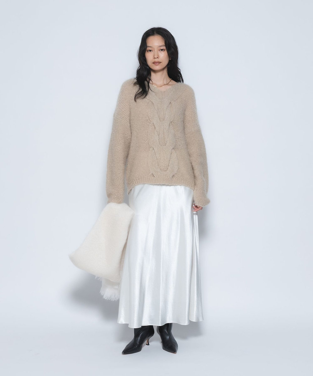1er Arrondissement キッドモヘアケーブルニット モカ