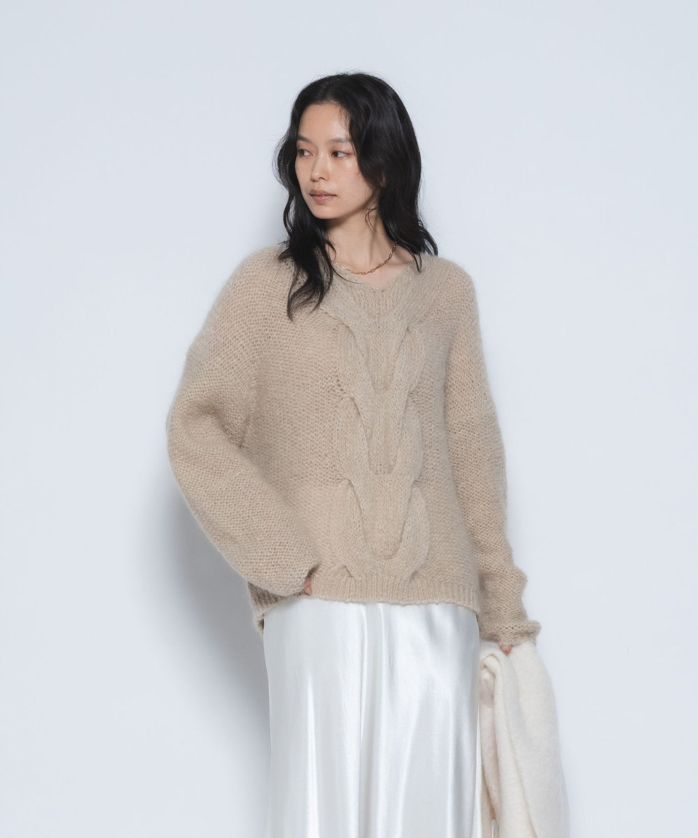 1er Arrondissement キッドモヘアケーブルニット モカ