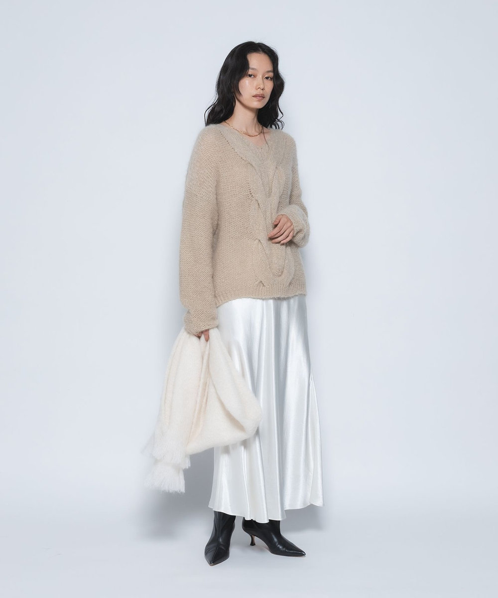 1er Arrondissement キッドモヘアケーブルニット モカ