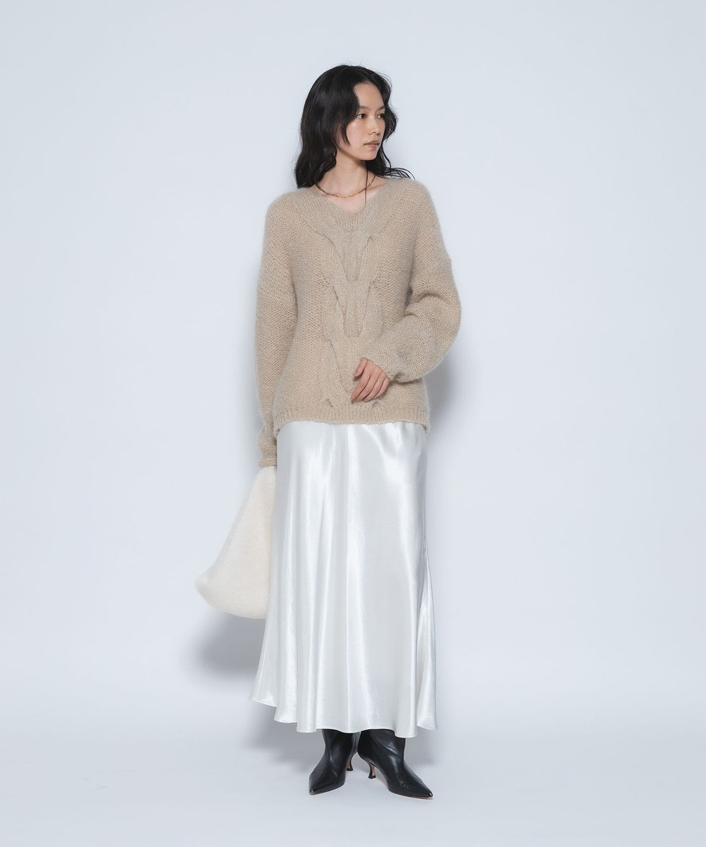 1er Arrondissement キッドモヘアケーブルニット モカ