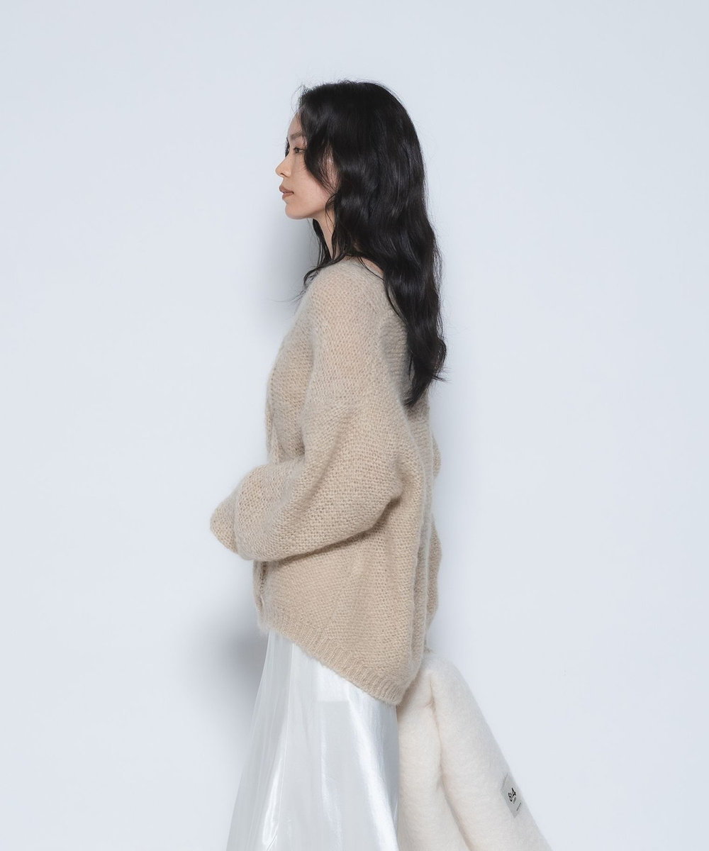 1er Arrondissement キッドモヘアケーブルニット モカ