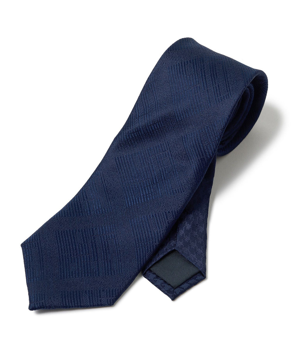 MEN'S BIGI ジオメトリック柄xシャドー千鳥柄クレリックタイ ネイビー