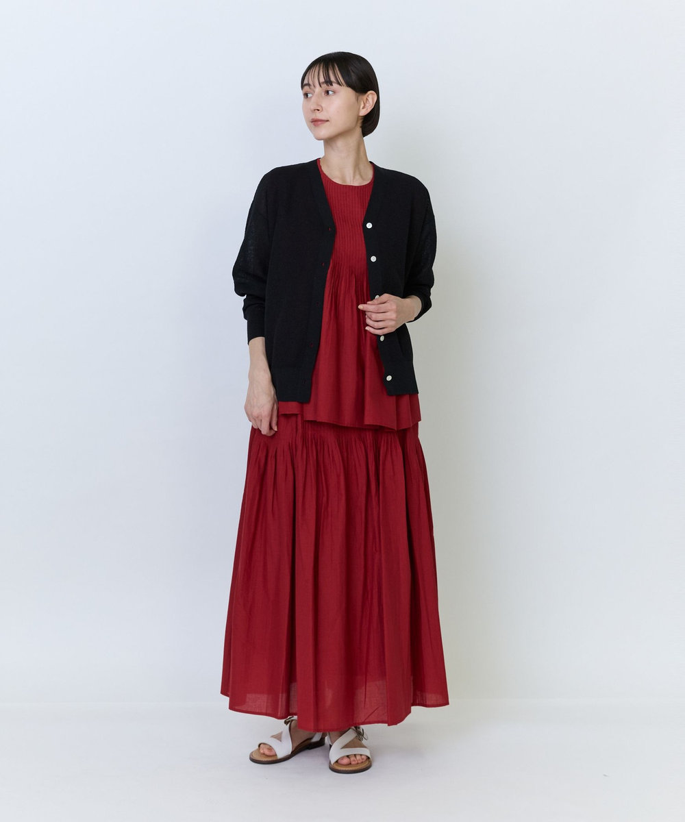 LOISIR 綿麻エステルダブルジャカード編みカーディガン ブラック