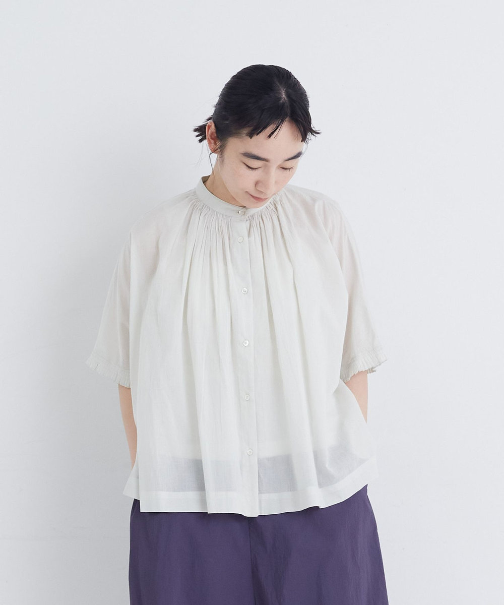congés payés ADIEU TRISTESSE 【FAVE】インドコットンタックスリーブブラウス ライトグレー