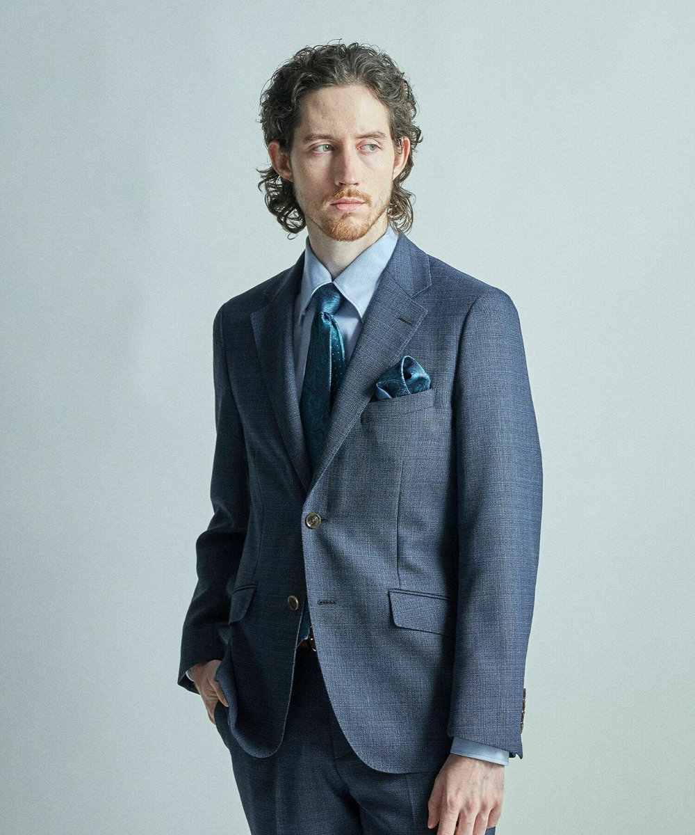 MEN'S BIGI ミックスヤーン/ホップサック テーラードジャケット ネイビー