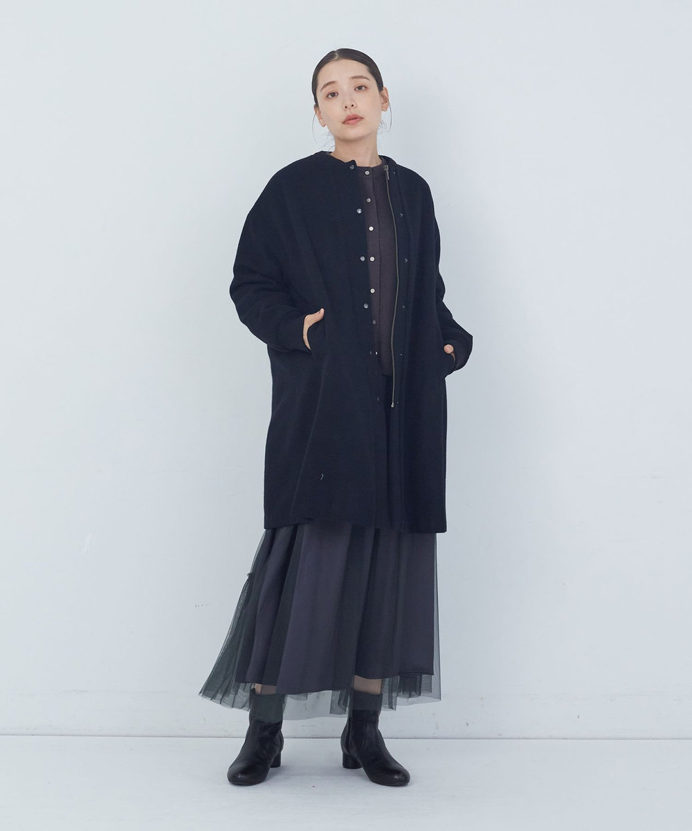 ADIEU TRISTESSE リブ付きハーフコート ブラック