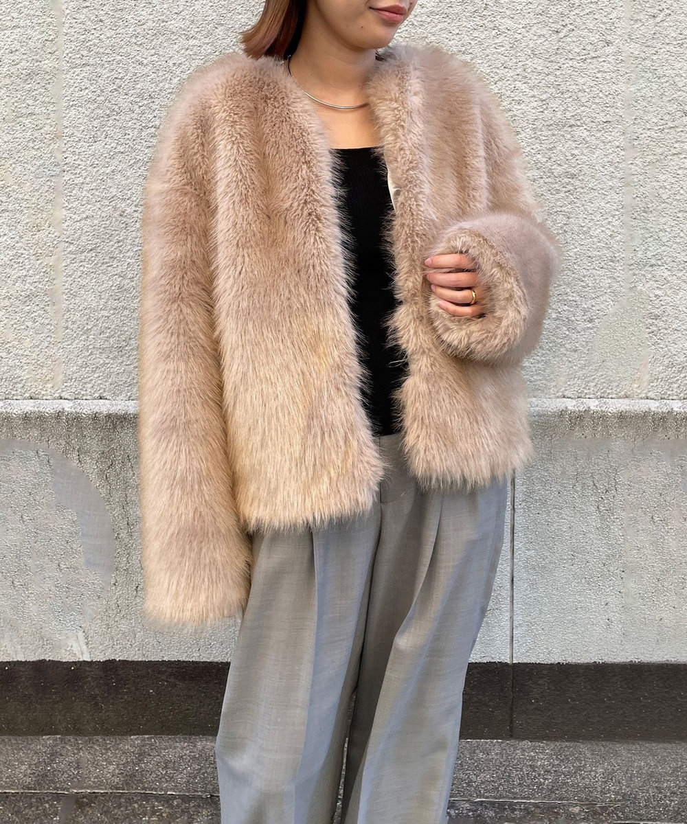 1er Arrondissement ECOPELファーショートコート ベージュ