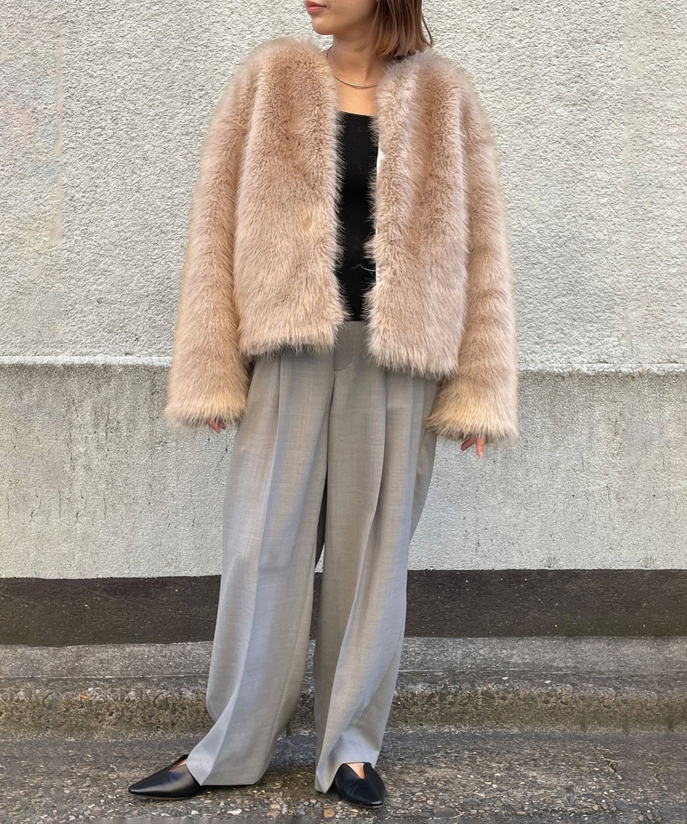 1er Arrondissement ECOPELファーショートコート ベージュ