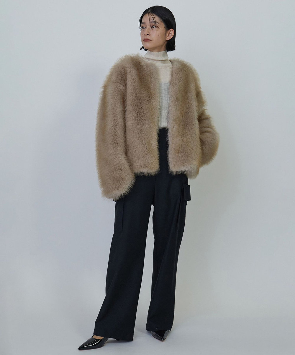 1er Arrondissement ECOPELファーショートコート ベージュ
