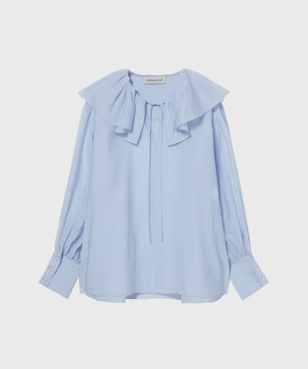 DÉPAREILLÉ SILKY RUFFLE BLOUSE / シルキーラッフルブラウス サックスブルー