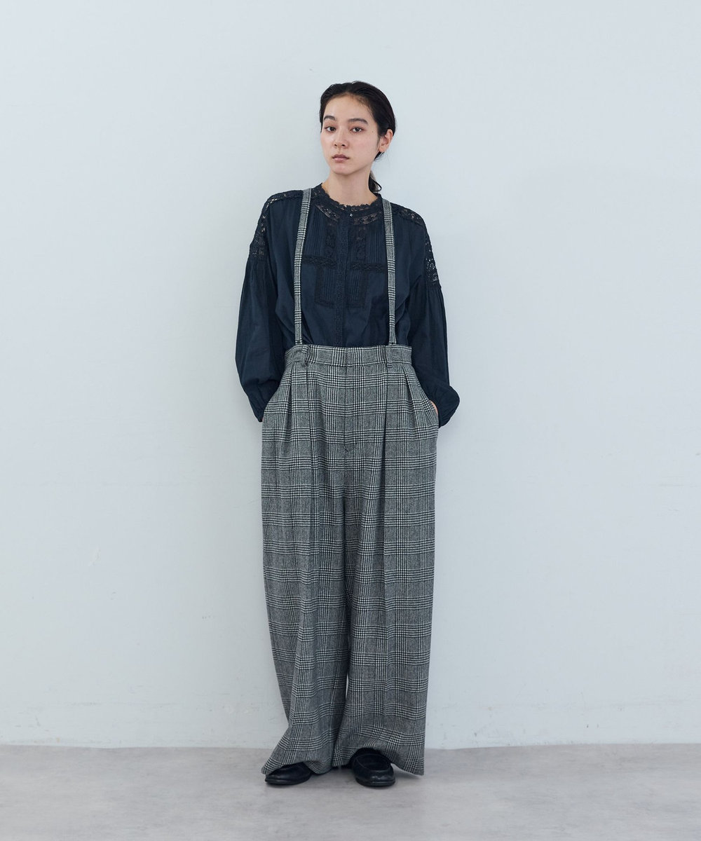 ADIEU TRISTESSE 《石上美津江さんコラボ》ウールチェックタックパンツ ブラック系その他