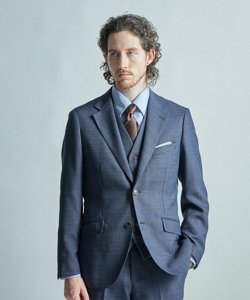 MEN'S BIGI チェック×ドット柄シルクネクタイ ブラウン