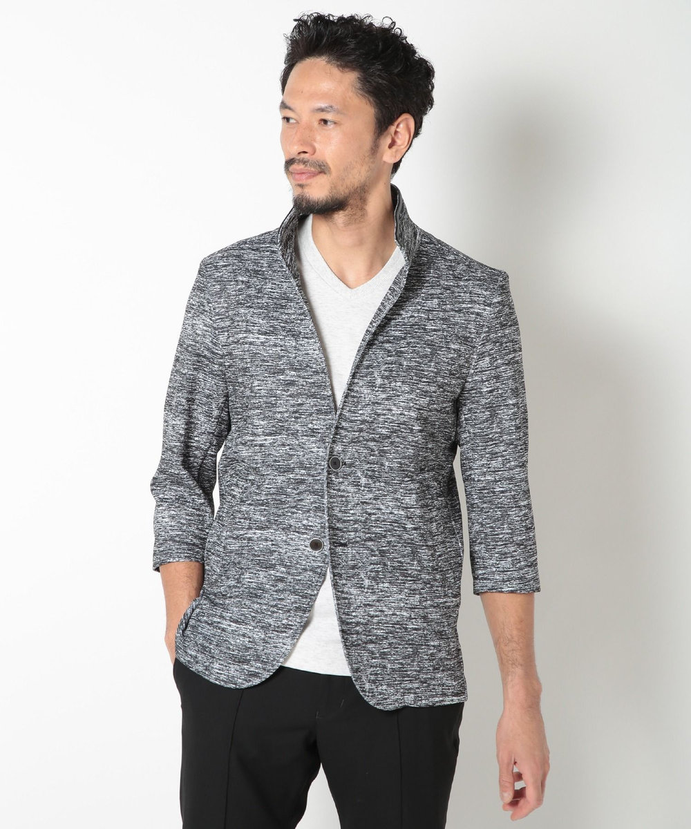 MEN'S BIGI 接触冷感スタンドカラー7分ジャケット ブラック