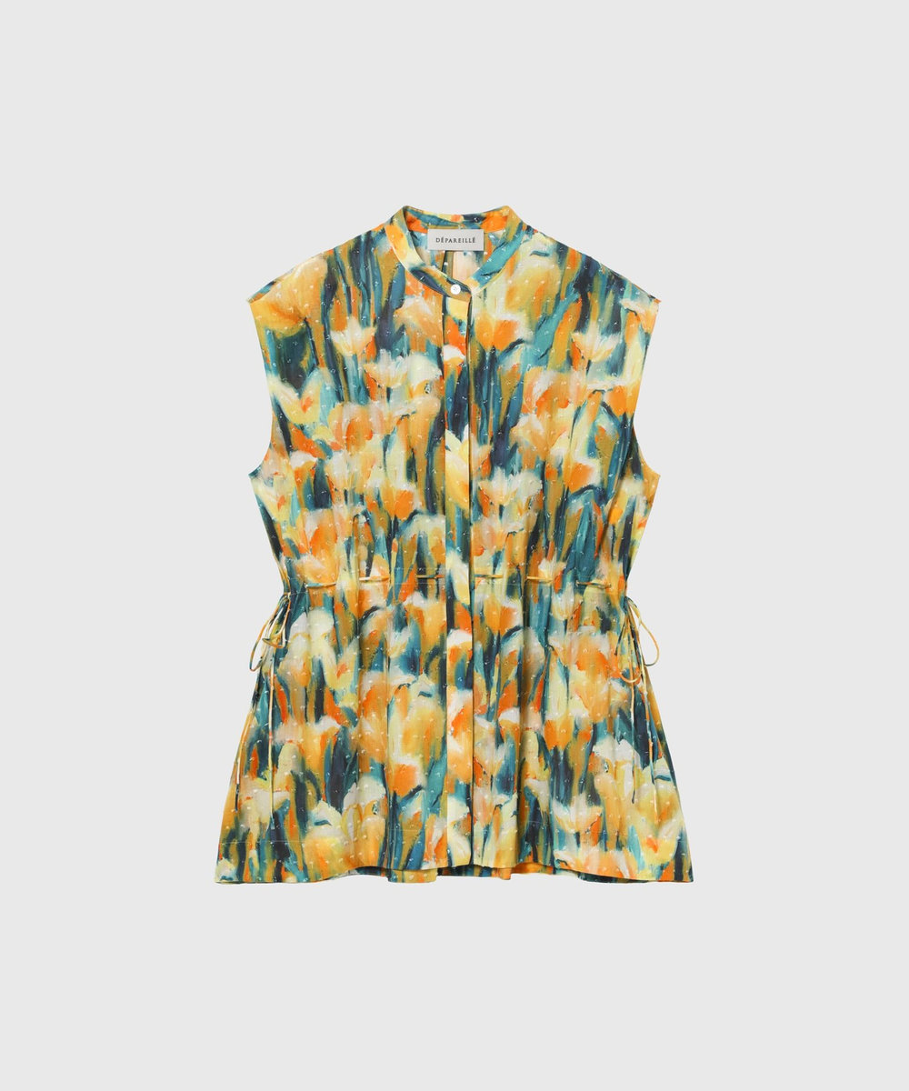 DÉPAREILLÉ DOT JACQUARD FLOWER SLEEVELESS BLOUSE / ドットジャガードフラワースリーブレスブラウス イエロー