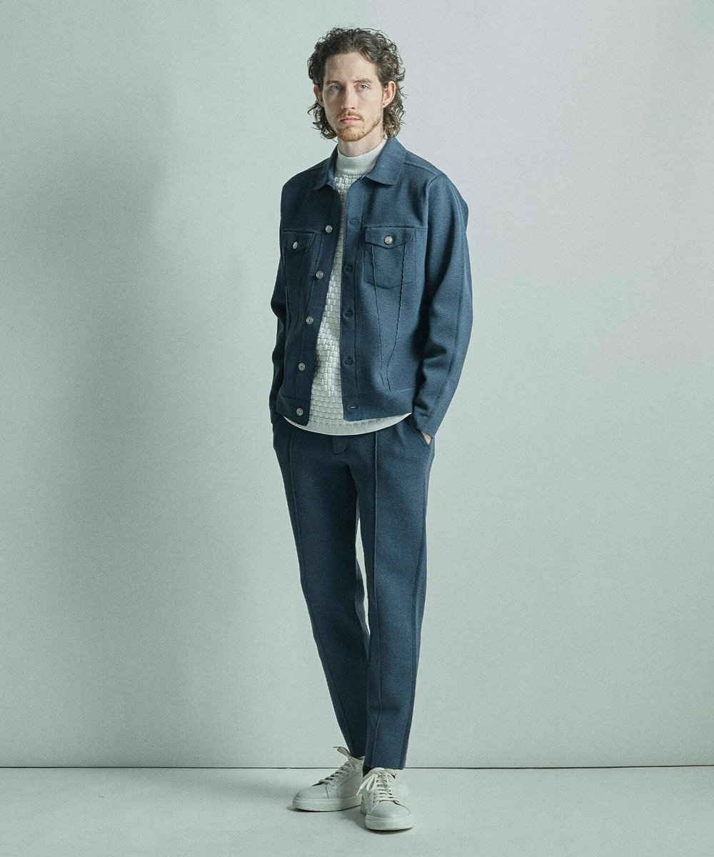 MEN'S BIGI ニットコンビ モックネック長袖Tシャツ ホワイト