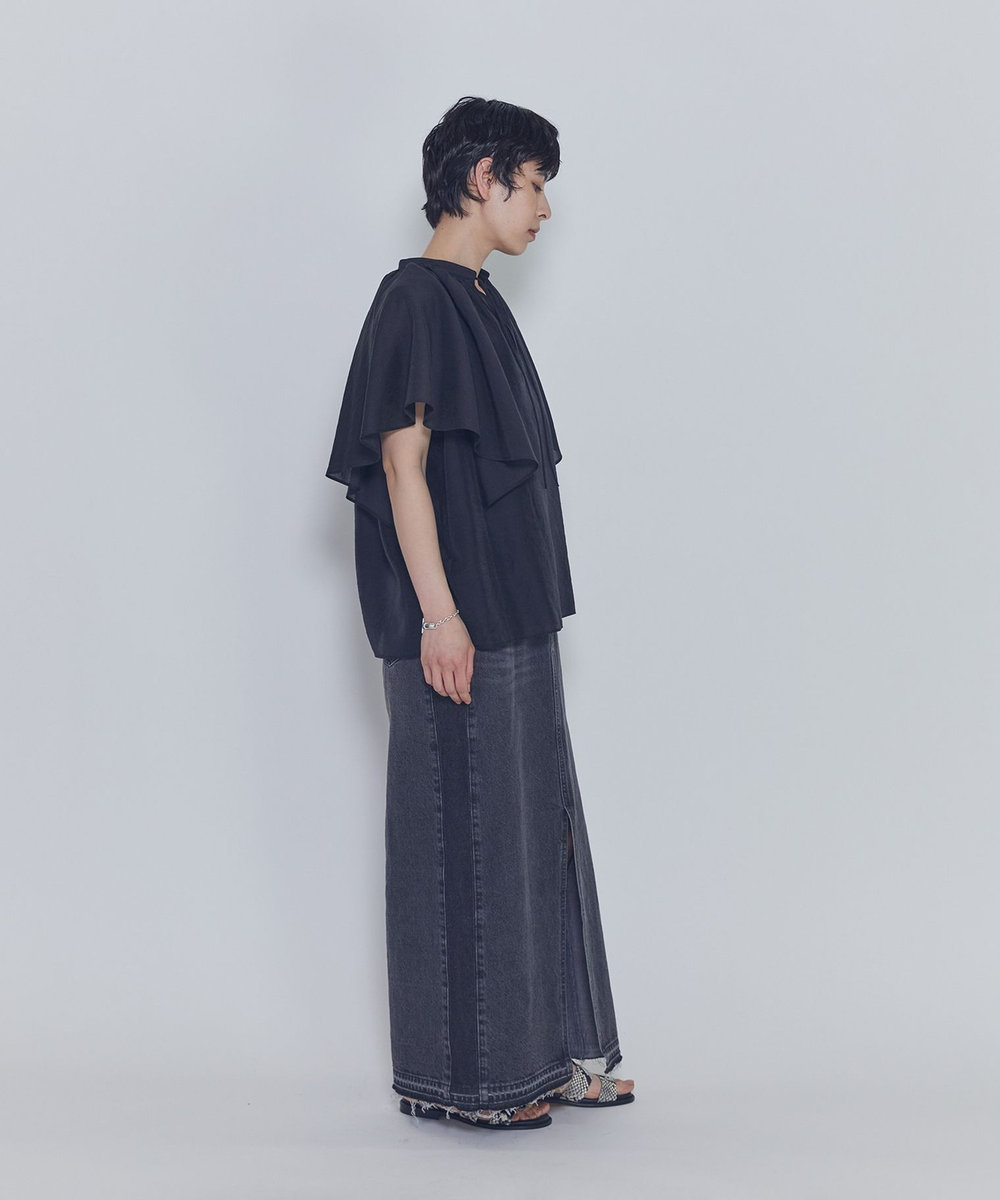 1er Arrondissement シアーキュプラシルクラッフルブラウス ブラック