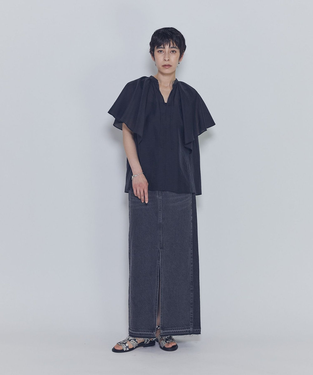 1er Arrondissement シアーキュプラシルクラッフルブラウス ブラック