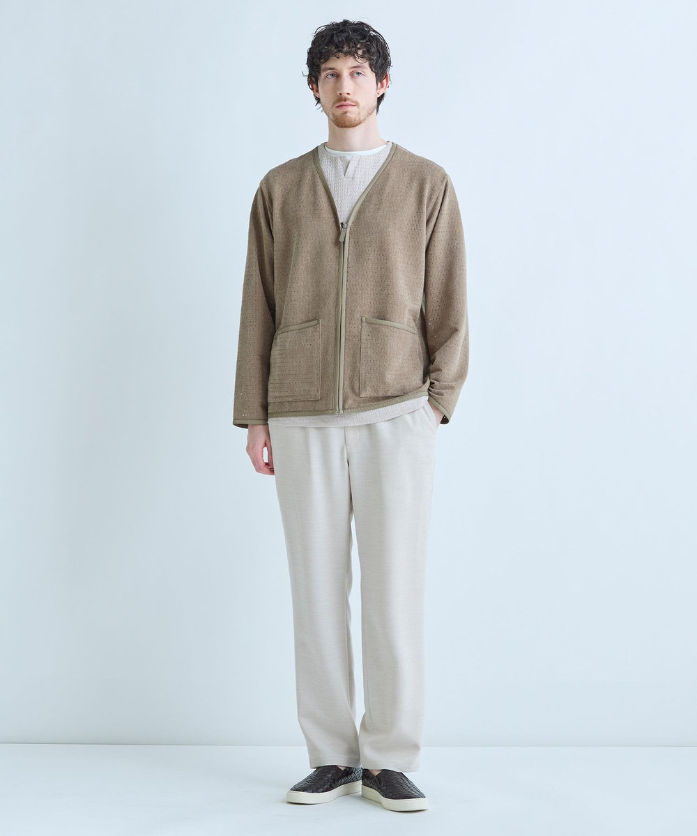 MEN'S BIGI シアーメッシュスエード ジップカーディガン＜通気性＞＜ストレッチ＞ ベージュ