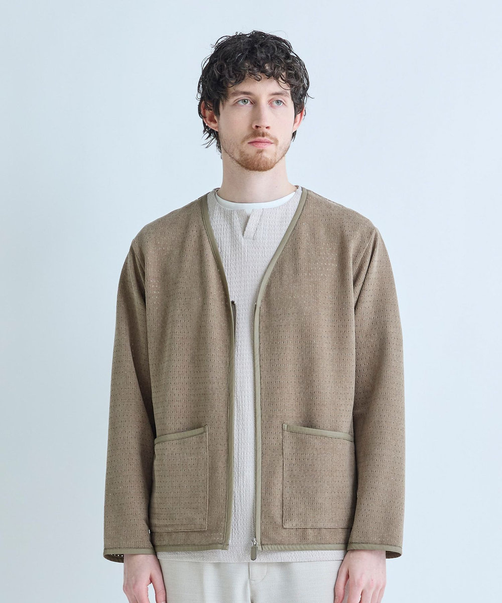 MEN'S BIGI シアーメッシュスエード ジップカーディガン＜通気性＞＜ストレッチ＞ ベージュ