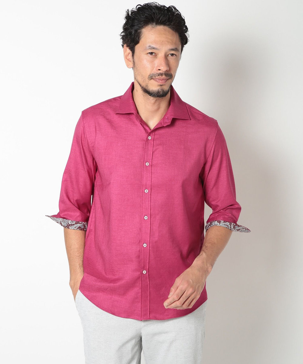 MEN'S BIGI オクシィジュエルストレッチ7分シャツ ピンク