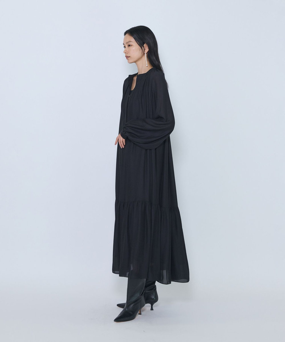 1er Arrondissement ギャザーティアードワンピース ブラック
