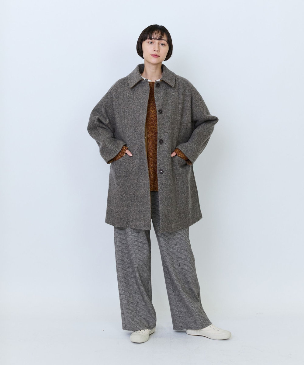 LOISIR ウールシルクネップリバーステンカラーハーフコート ベージュ系その他