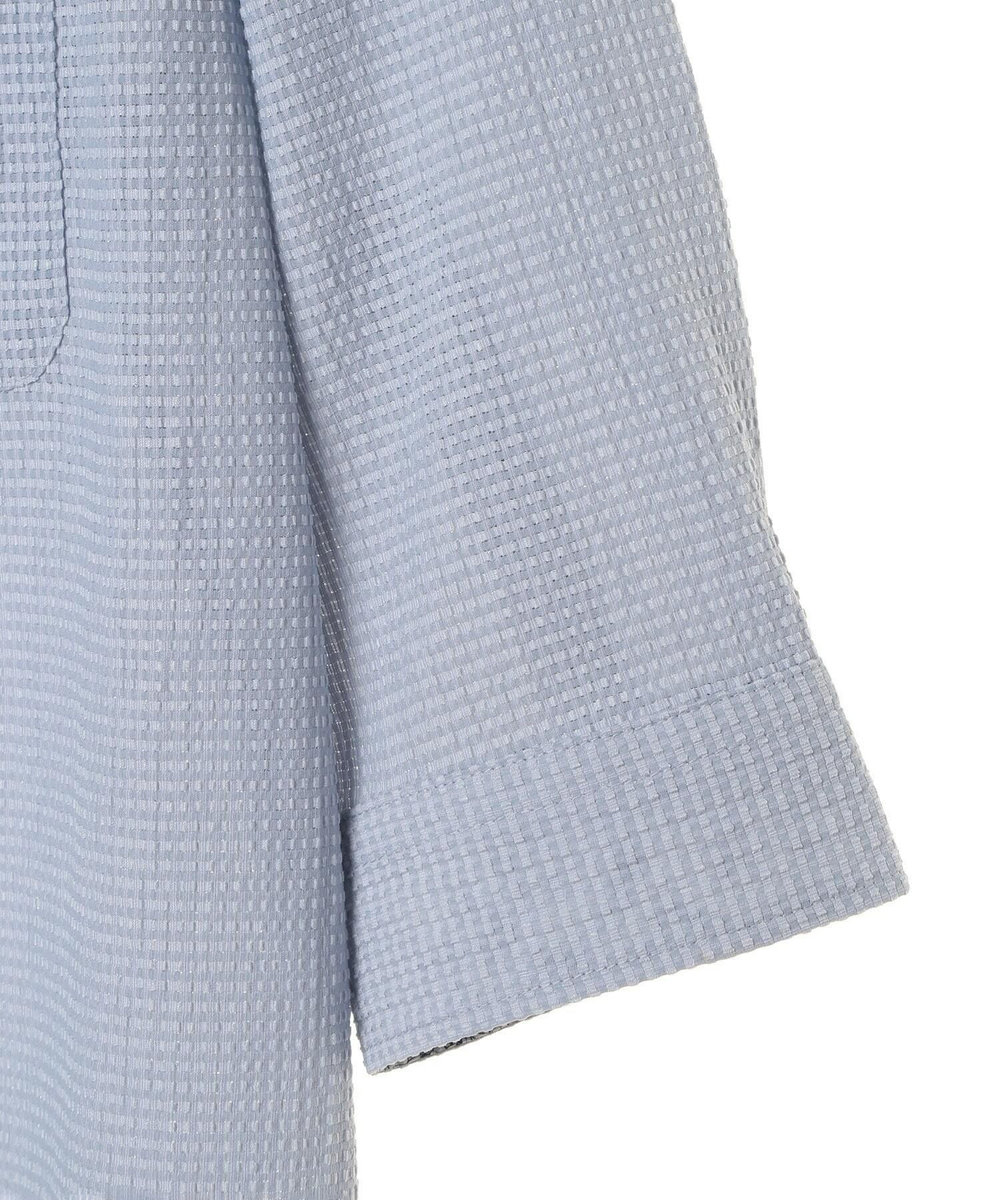 MEN'S BIGI カラミ織風サッカー七分袖スタンドカラーシャツ<ストレッチ/通気性> サックスブルー