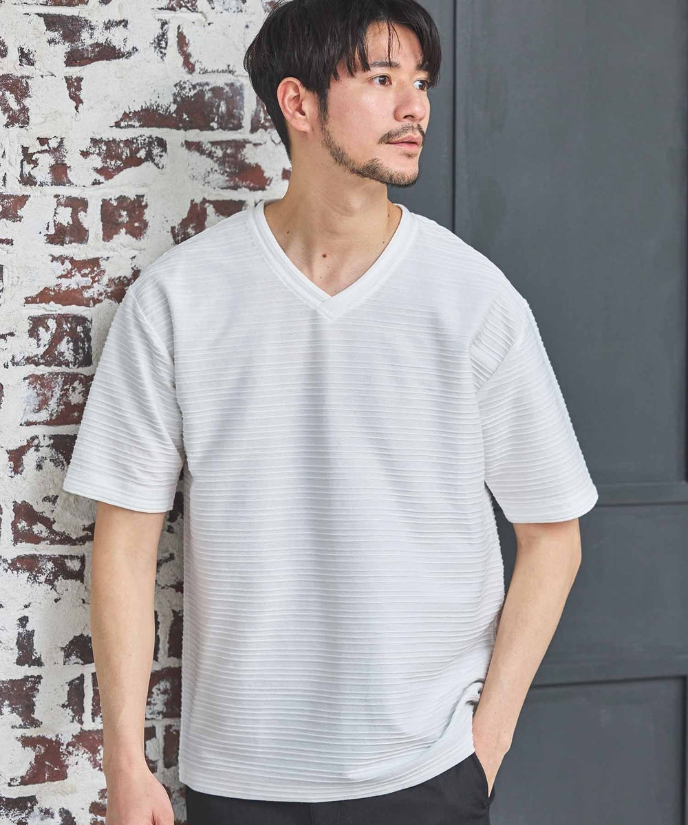 UNION STATION タックジャガードVネックTシャツ ホワイト