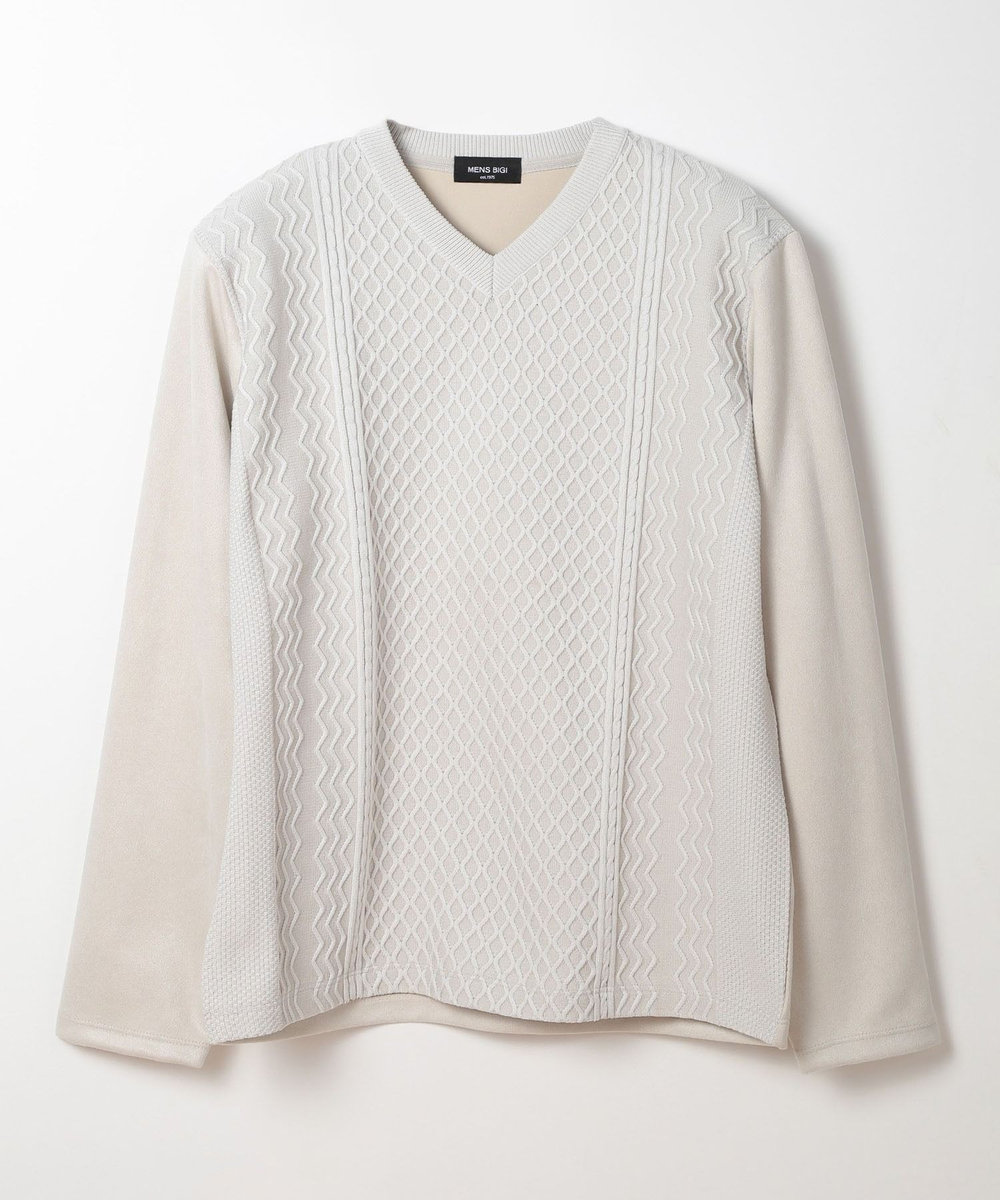 MEN'S BIGI ニット×フェイクスエードVネックカットソー グレー