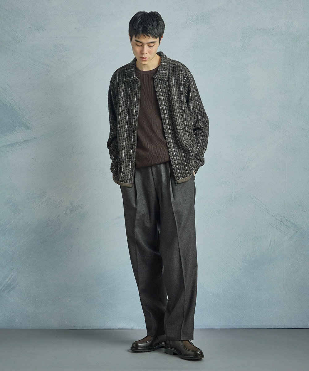 MEN'S BIGI メランジウール 2タックテーパードワイドパンツ ブラウン