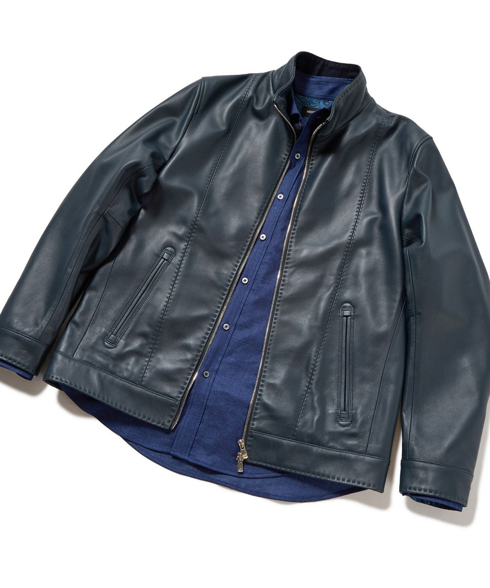 MEN'S BIGI クロームタンニングレザージャケット ネイビー