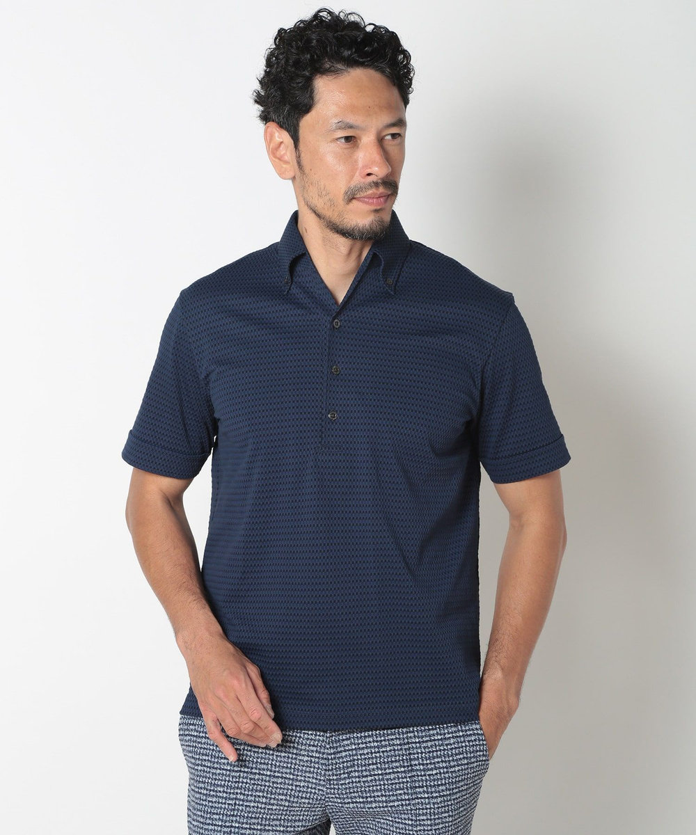 MEN'S BIGI 【ACTIVE TAILOR】COOL MAXサッカー織りワンピースカラーポロシャツ ネイビー