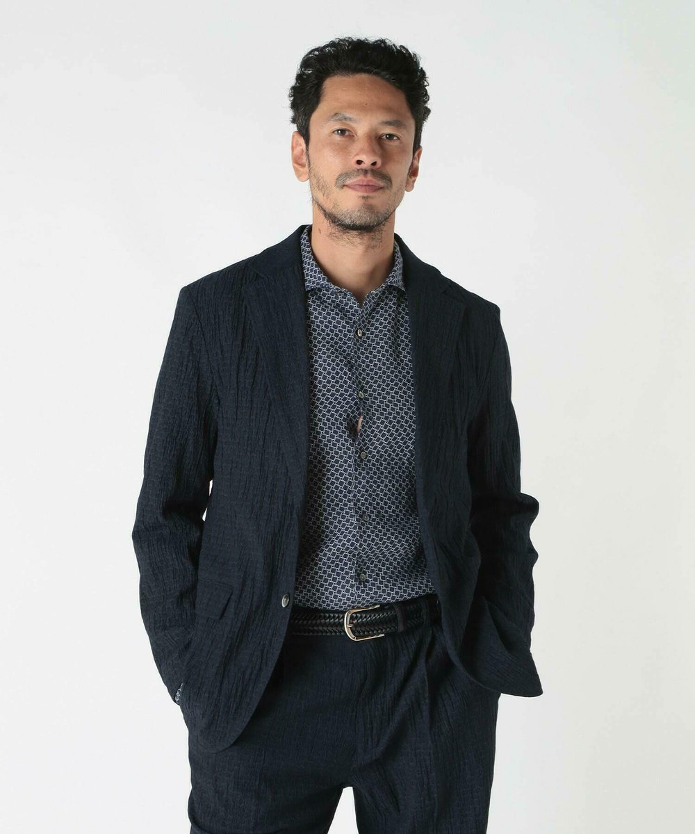 MEN'S BIGI 楊柳ジオメトリックプリントジャケット ネイビー