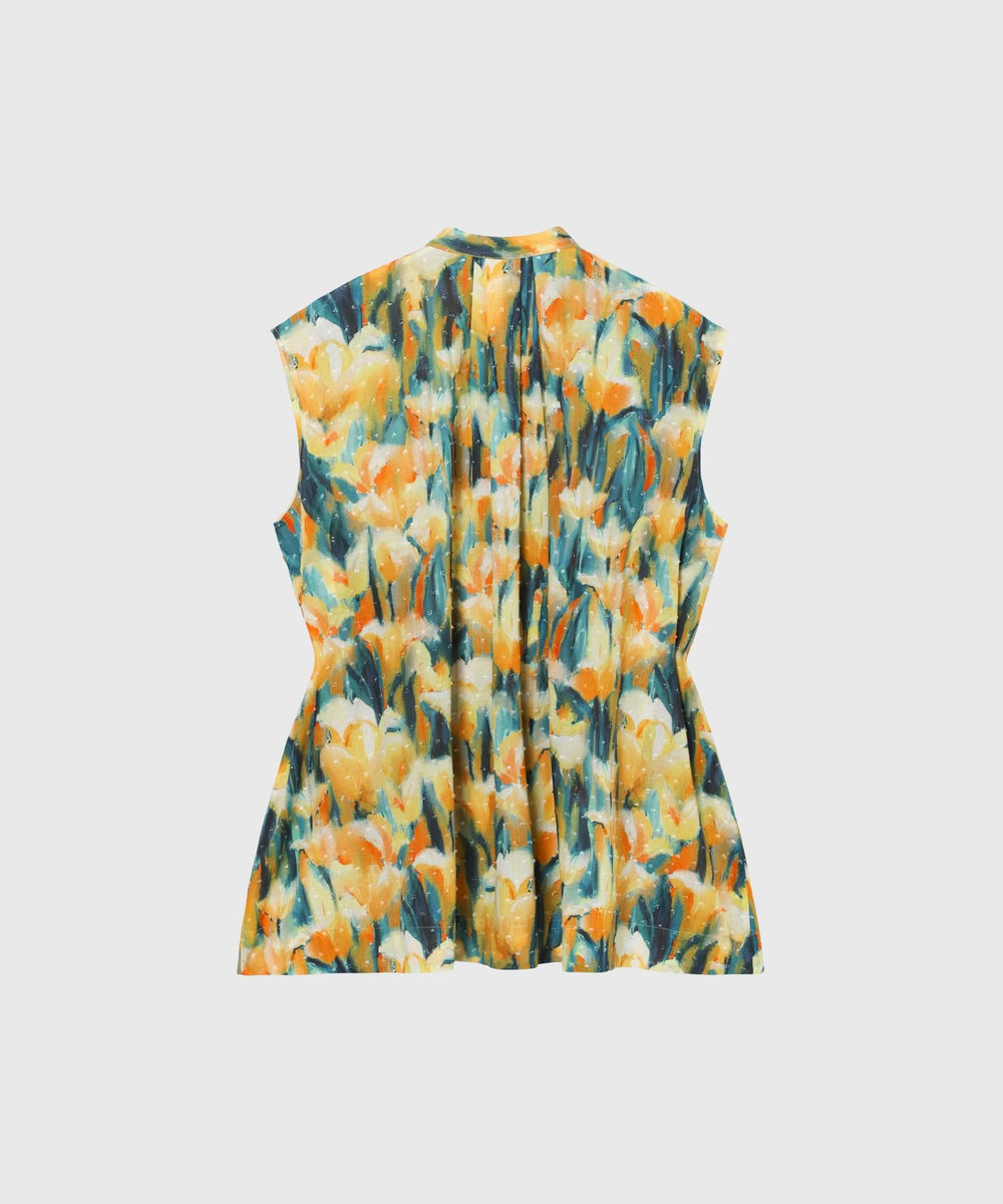 DÉPAREILLÉ DOT JACQUARD FLOWER SLEEVELESS BLOUSE / ドットジャガードフラワースリーブレスブラウス イエロー