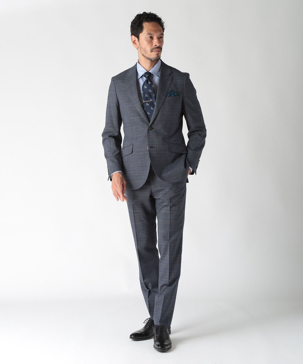 MEN'S BIGI ウールメランジグレンチェックスーツ＜セットアップ＞ ネイビー