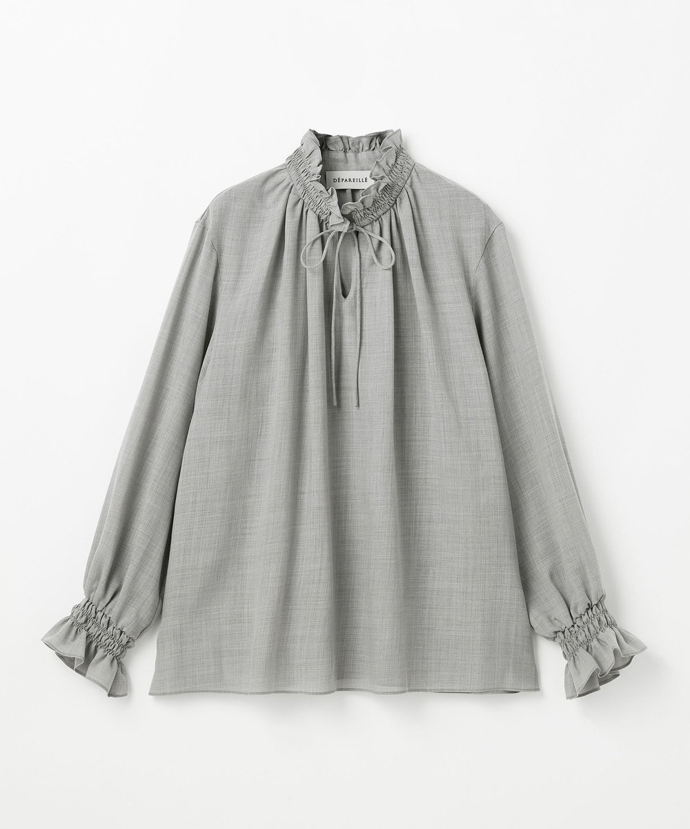 DÉPAREILLÉ POLY WOOL VIYELLA FRILL BLOUSE / ポリウールヴィエラフリルブラウス グレー