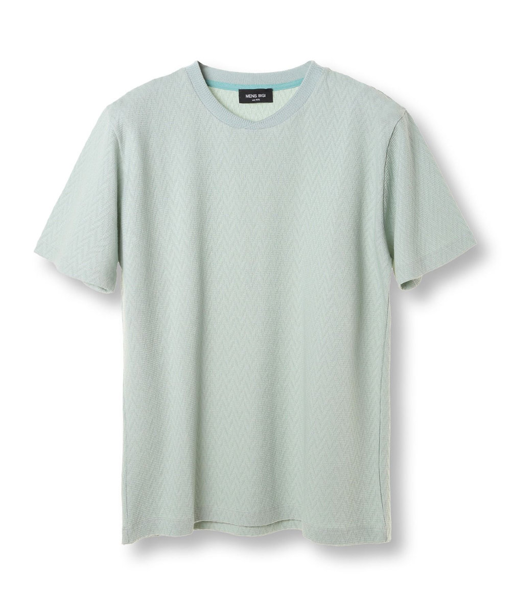 MEN'S BIGI シェブロン柄リンクスジャカードTシャツ<接触冷感><抗菌防臭> グリーン
