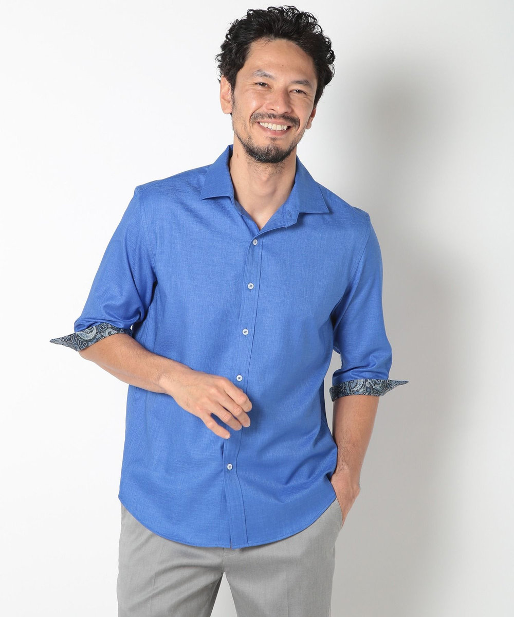 MEN'S BIGI オクシィジュエルストレッチ7分シャツ ブルー