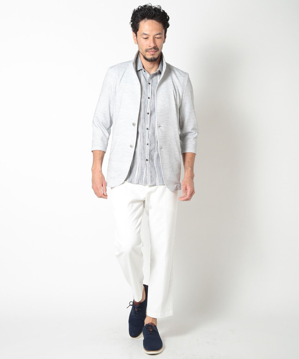 MEN'S BIGI 接触冷感スタンドカラー7分ジャケット グレー