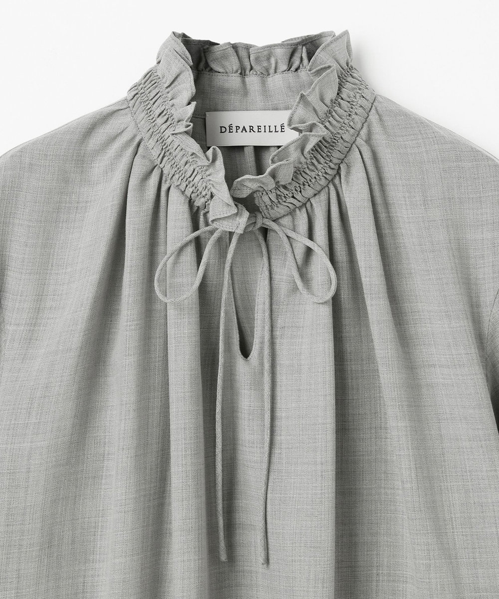 DÉPAREILLÉ POLY WOOL VIYELLA FRILL BLOUSE / ポリウールヴィエラフリルブラウス グレー