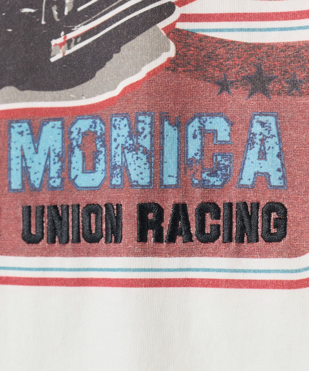 UNION STATION サンタモニカ グラフィック刺繍T〈ストレッチ・ハンドウォッシャブル〉 ホワイト
