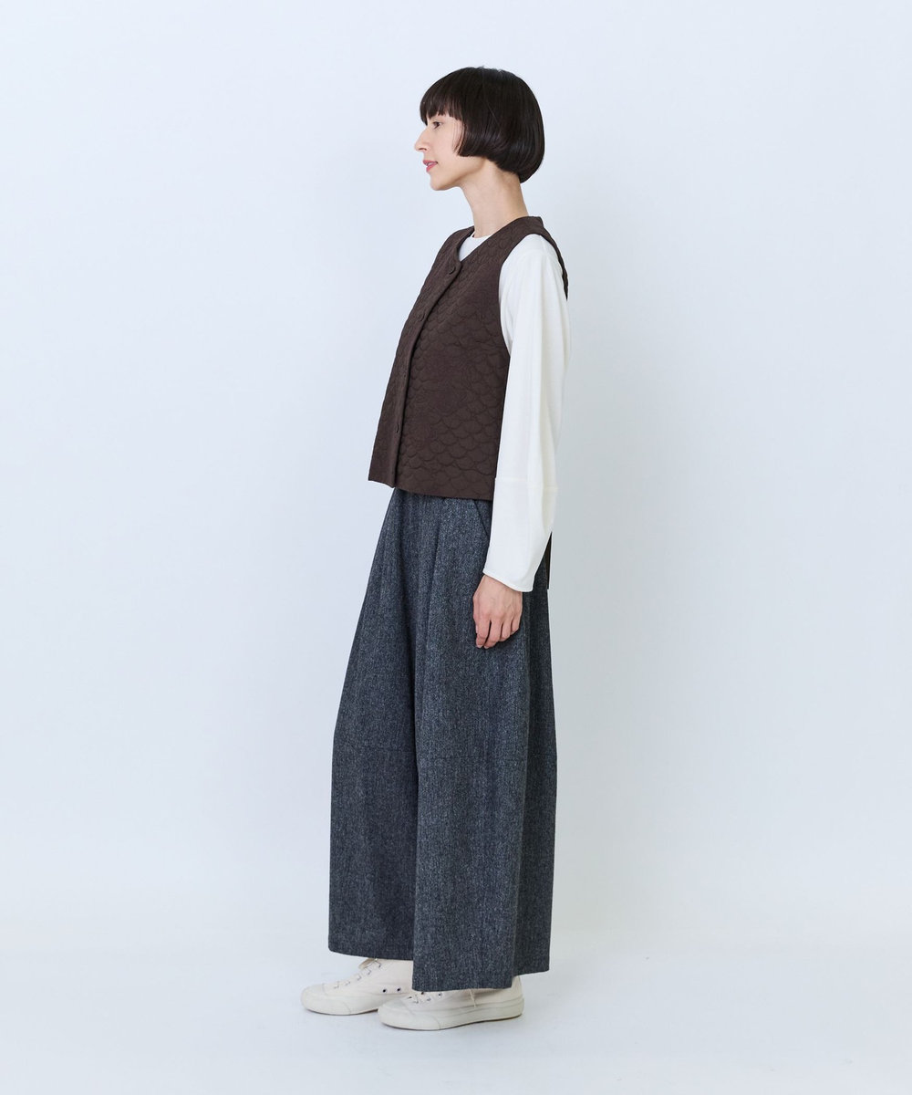 LOISIR コットンリネンキルティング風刺繍ベスト ブラウン