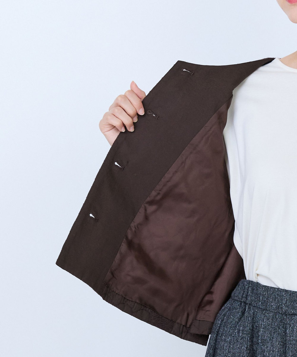 LOISIR コットンリネンキルティング風刺繍ベスト ブラウン