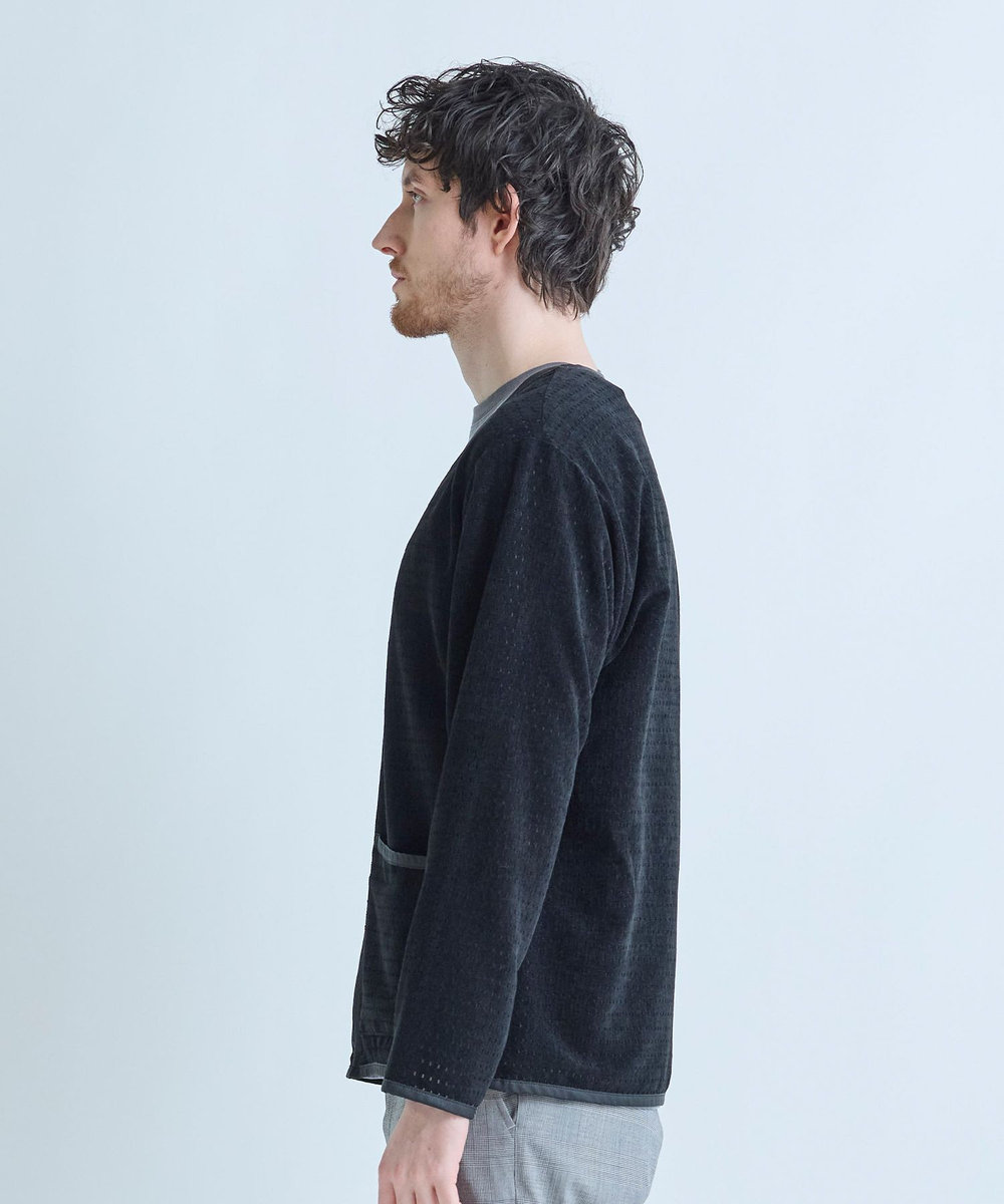 MEN'S BIGI シアーメッシュスエード ジップカーディガン＜通気性＞＜ストレッチ＞ ブラック